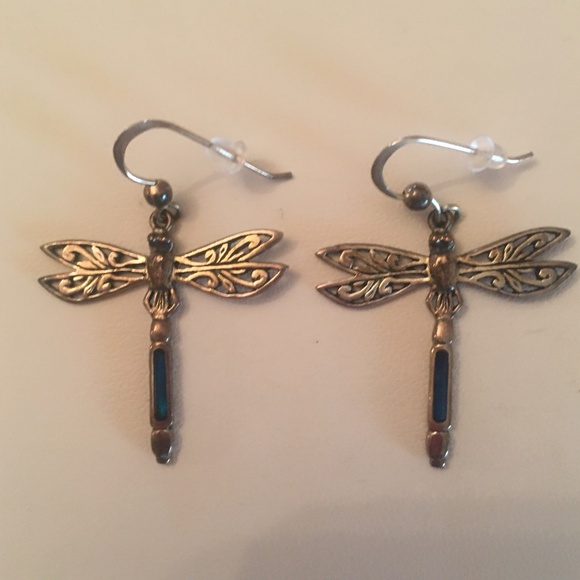 HP:Sterling Silver Dragonfly Drop Earrings - Picture 1 of 2